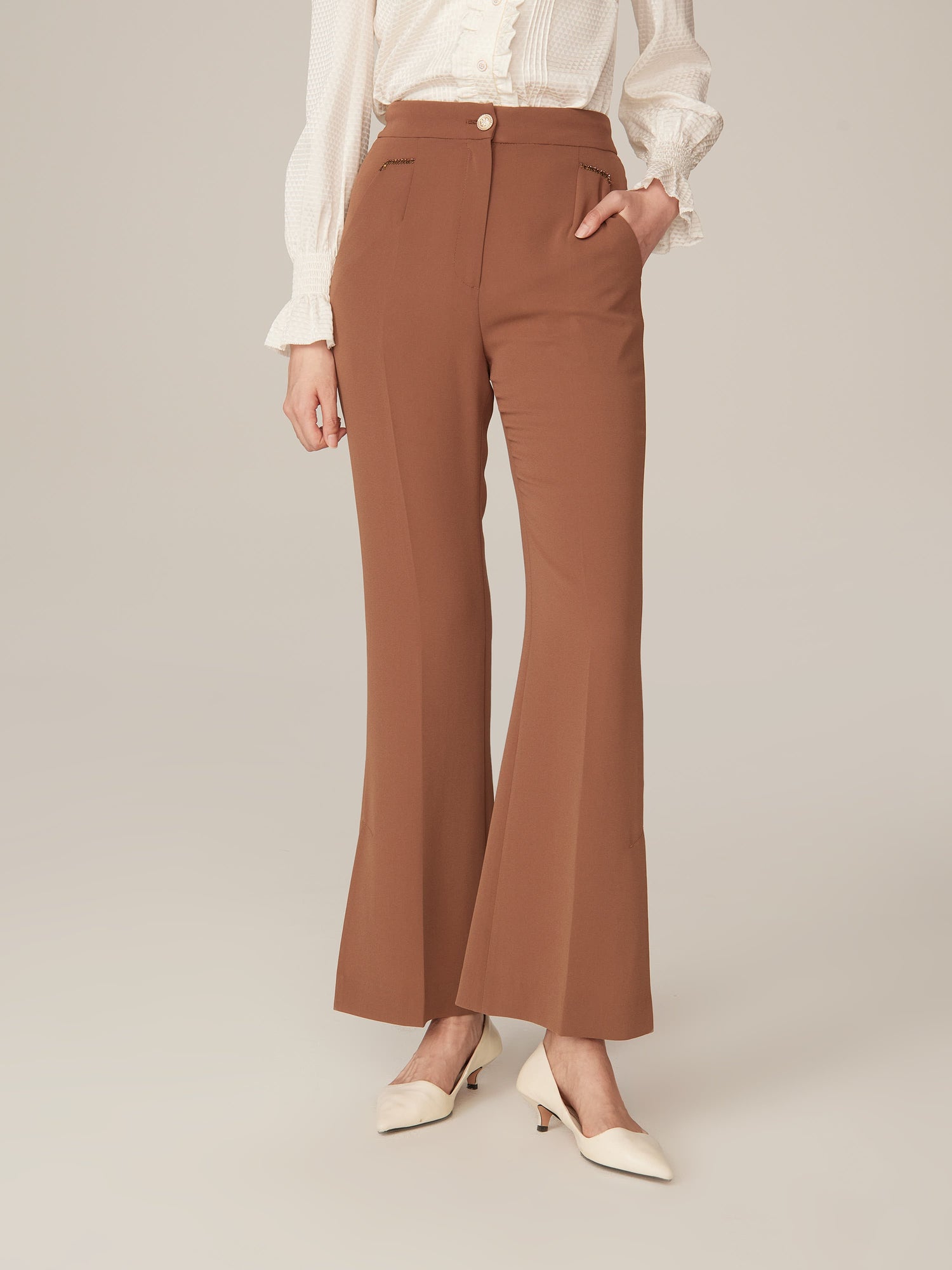 Triacetate Flare-Leg Pants | Brown