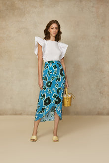 Jersey Poplin Flutter Sleeve Top | White