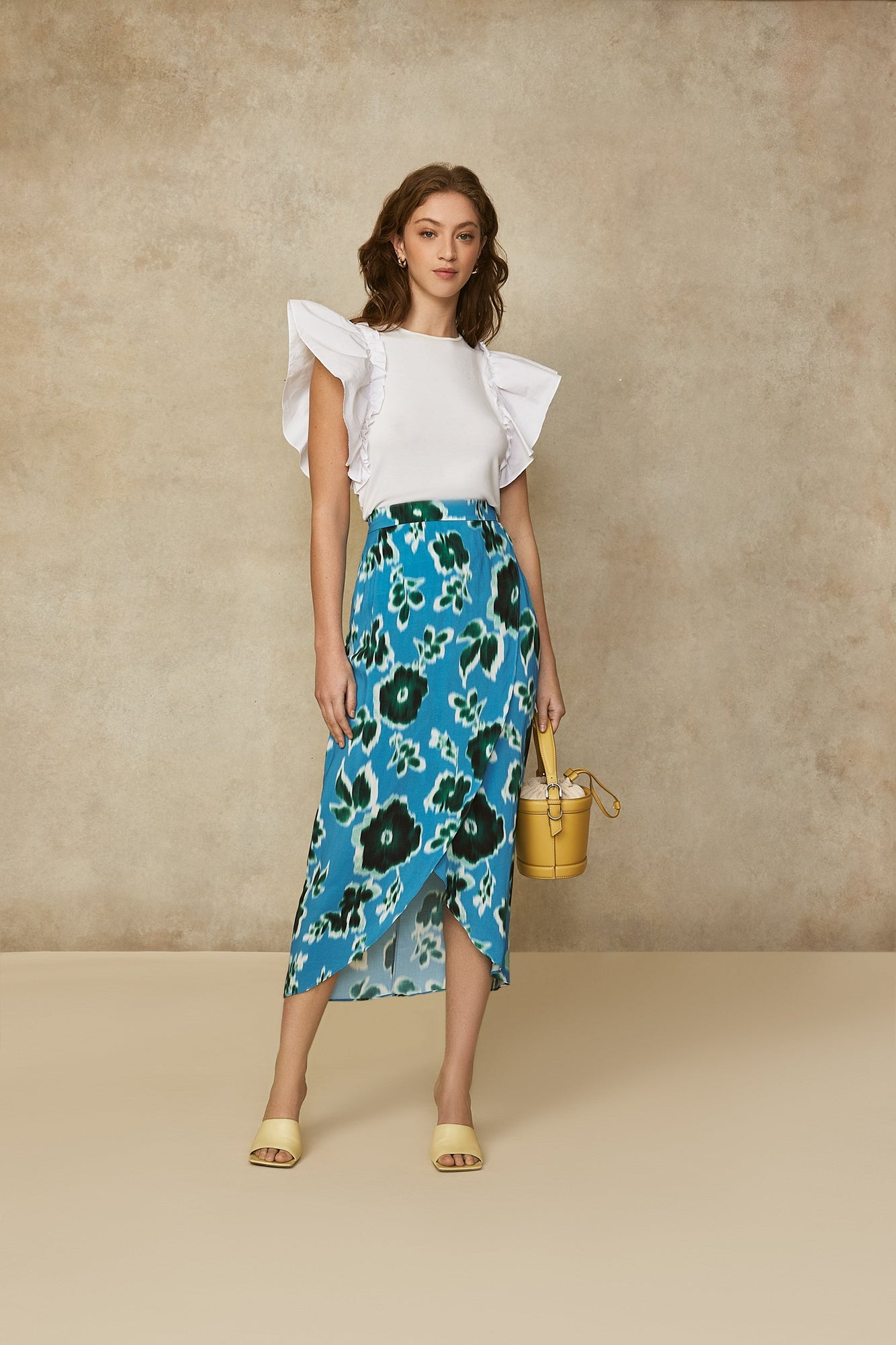 Jersey Poplin Flutter Sleeve Top | White