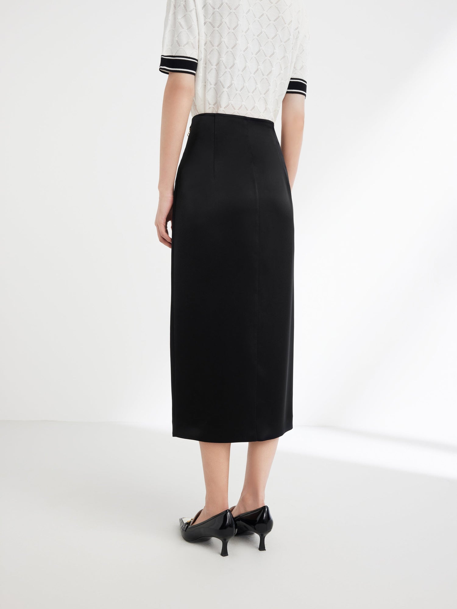 Triacetate Satin Midi Skirt | Black