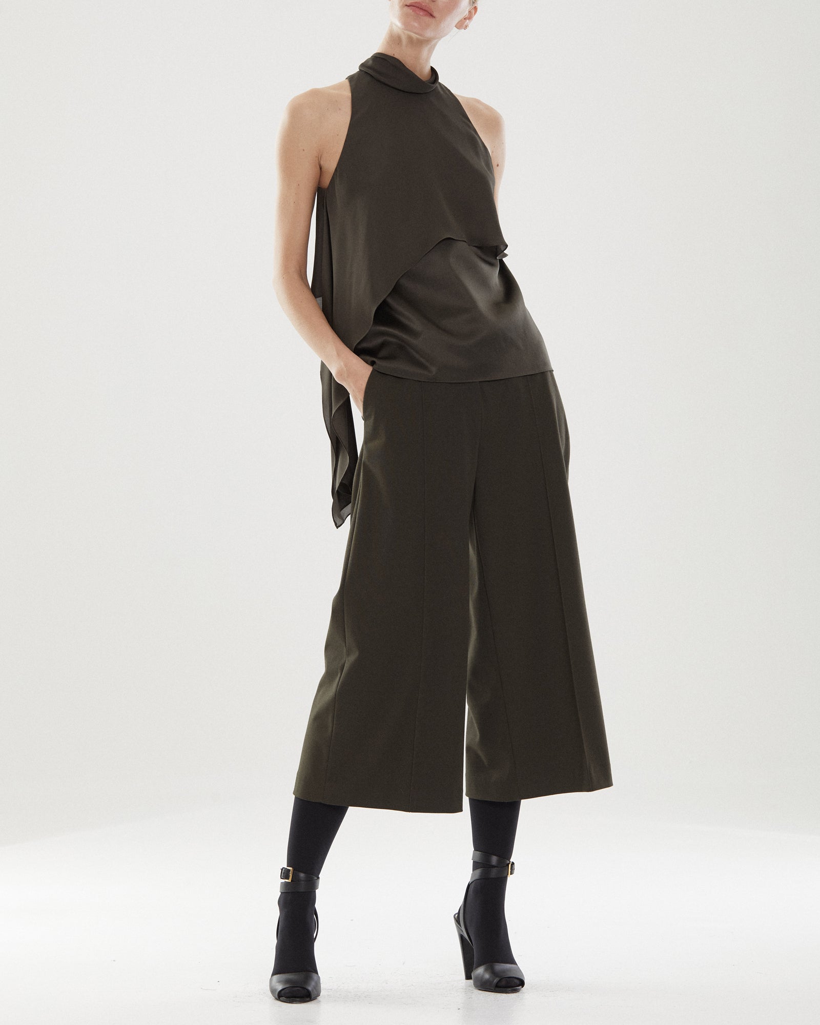 Halston | Sasha Silk Drape Top | Dark Olive