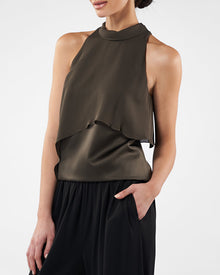 Halston | Sasha Silk Drape Top | Dark Olive