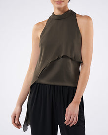 Halston | Sasha Silk Drape Top | Dark Olive