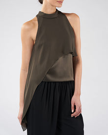 Halston | Sasha Silk Drape Top | Dark Olive