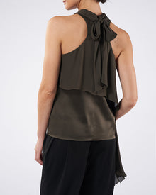 Halston | Sasha Silk Drape Top | Dark Olive