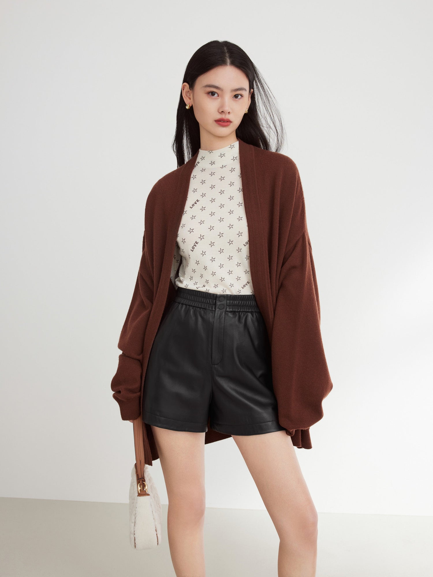Oversized V-Neck Sweater | Brown