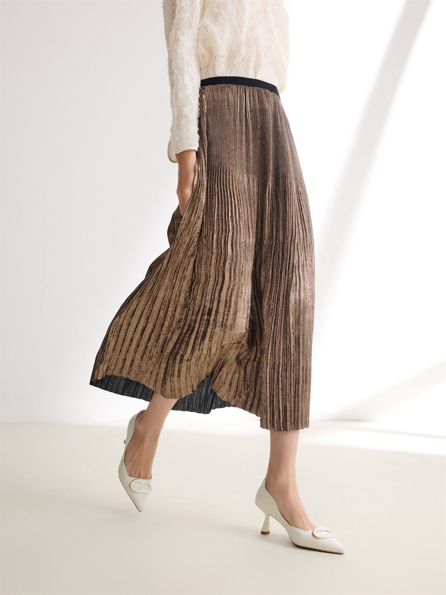Foil Pleated Skirt | Golden