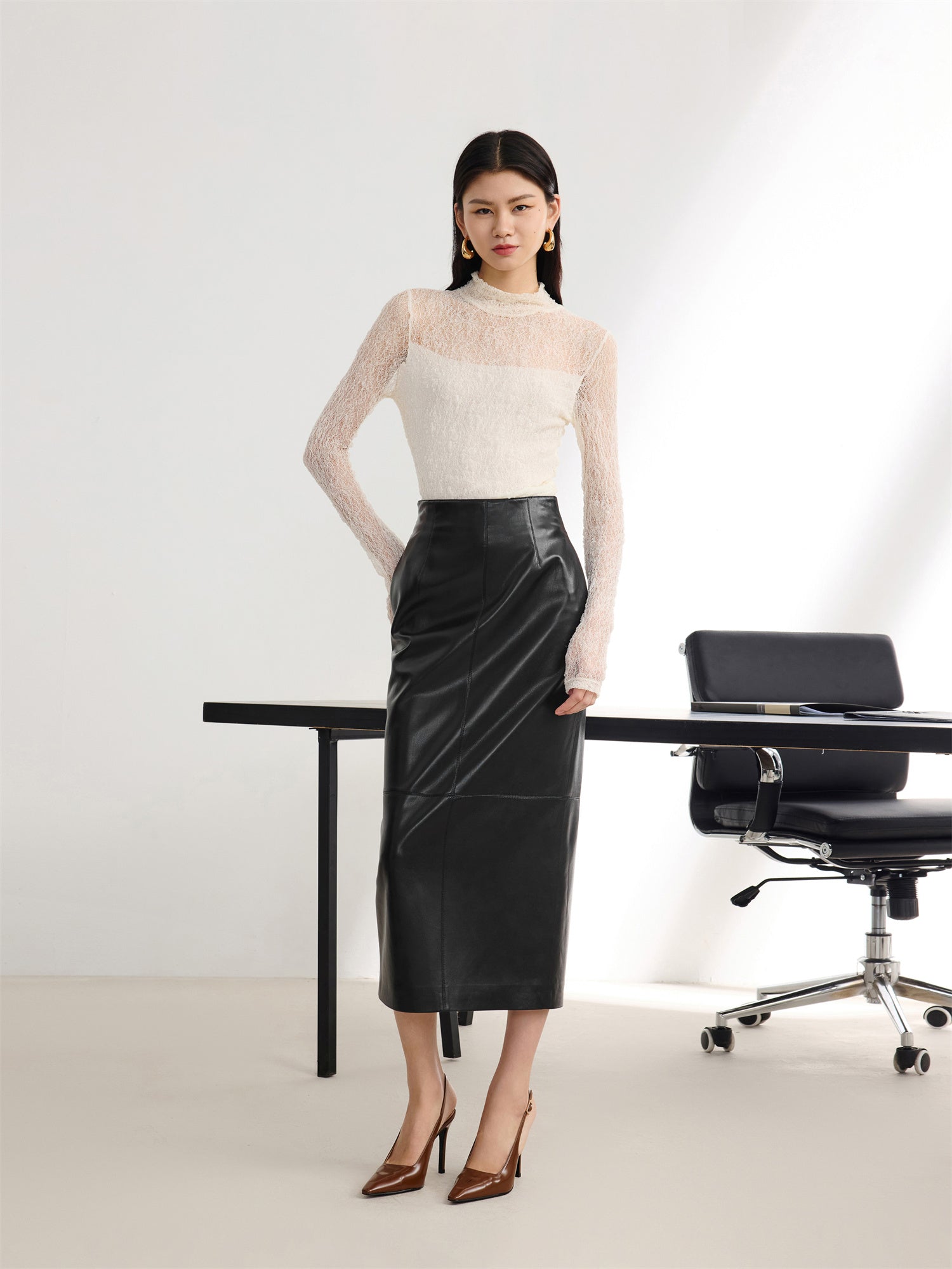 Glossy PU Leather Skirt | Black