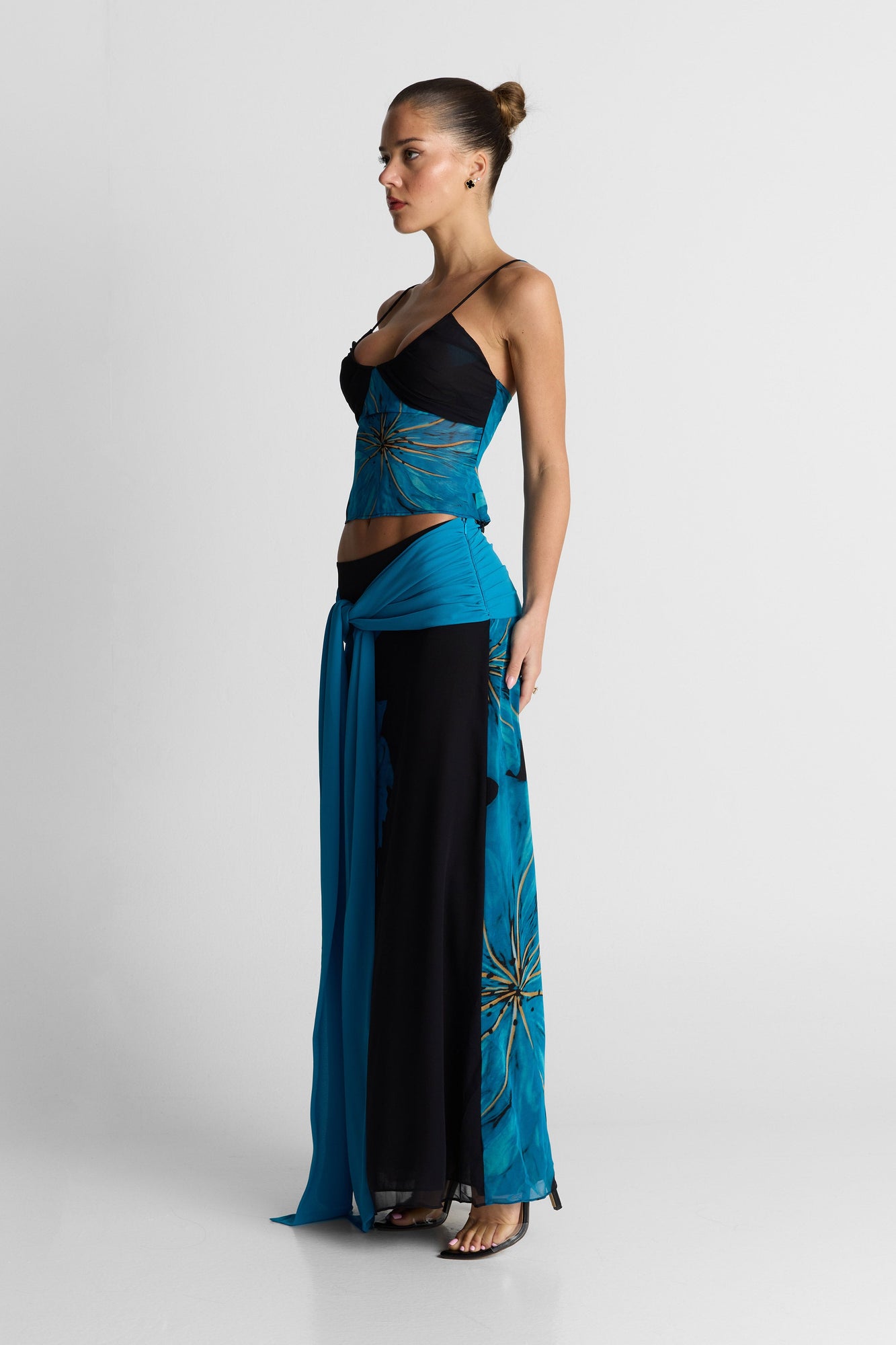 Marina Maxi Skirt Print | Black/Blue Floral Print