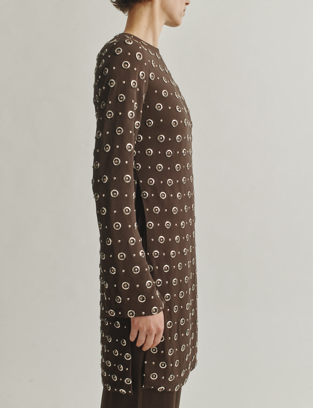 Womens | The Tunic in Embroidered Crepe | Espresso