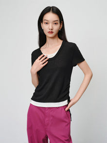Linen Blend Crew Neck T-Shirt | Black