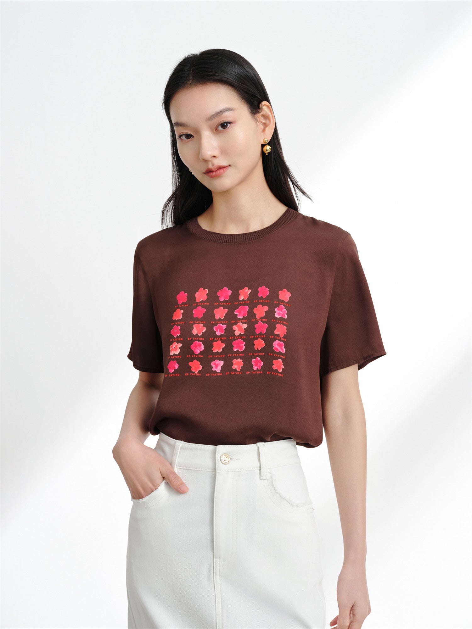 Silk Cooling Short-Sleeve Top | Brown