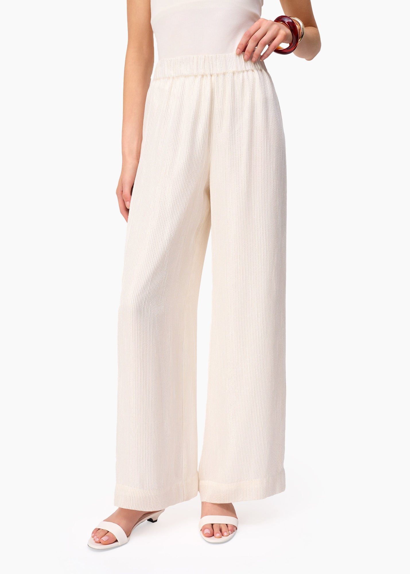Medina Metallic Chiffon Pant | White