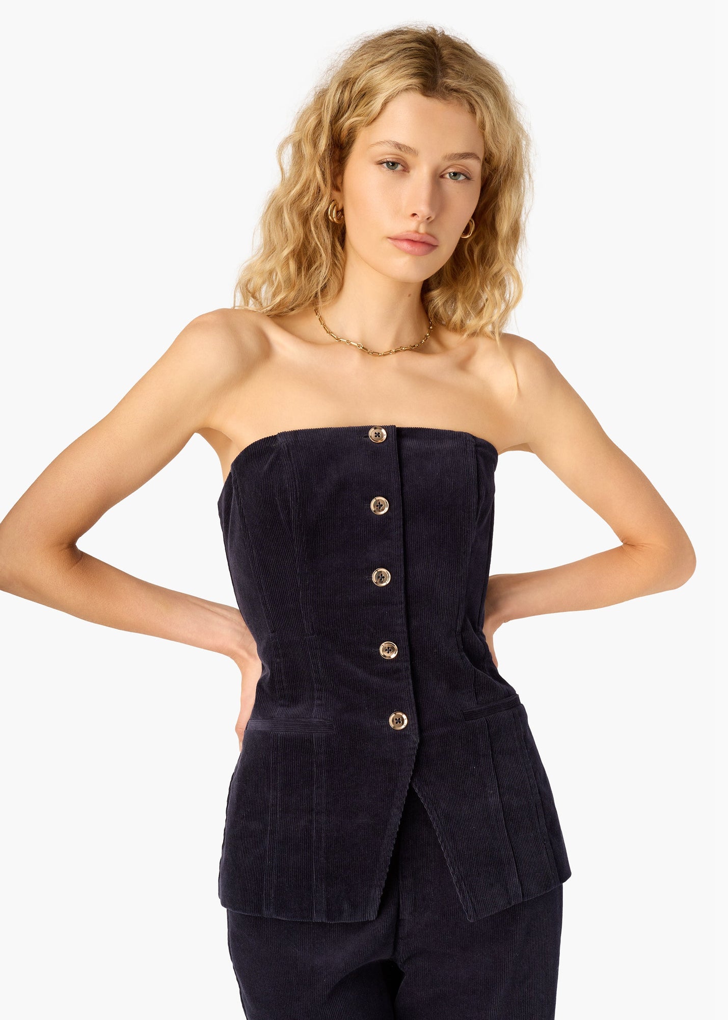 Iman Corduroy Strapless Top | Navy