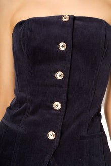 Iman Corduroy Strapless Top | Navy