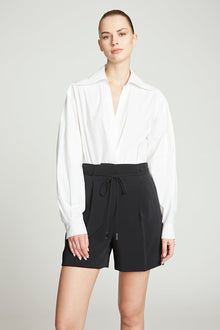 Halston | Corey Cotton Shirting Bodysuit | Chalk
