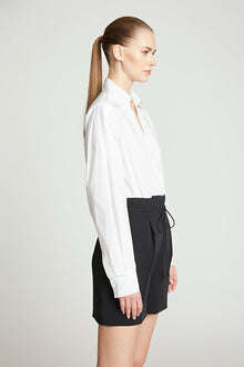 Halston | Corey Cotton Shirting Bodysuit | Chalk