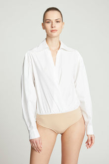 Halston | Corey Cotton Shirting Bodysuit | Chalk