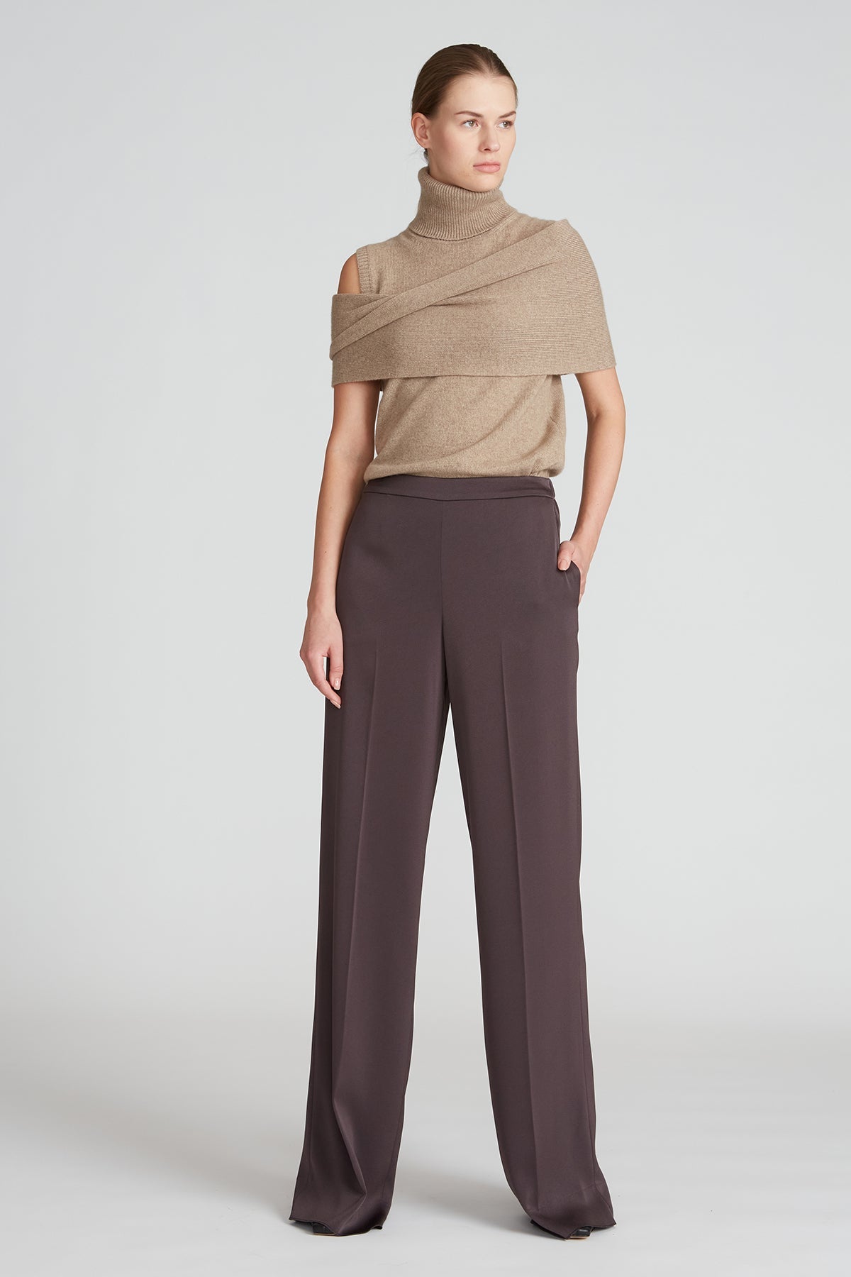 Halston | Aleah Crepe Back Satin Pant | Truffle