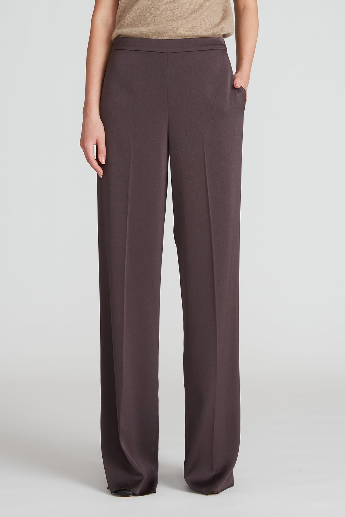 Halston | Aleah Crepe Back Satin Pant | Truffle