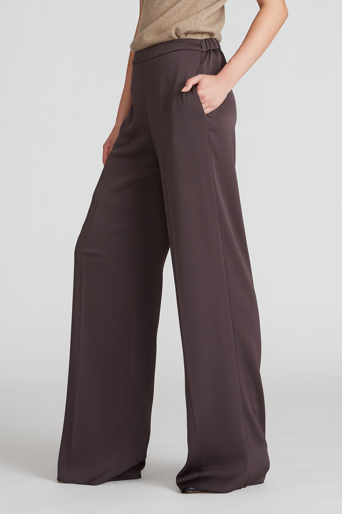 Halston | Aleah Crepe Back Satin Pant | Truffle