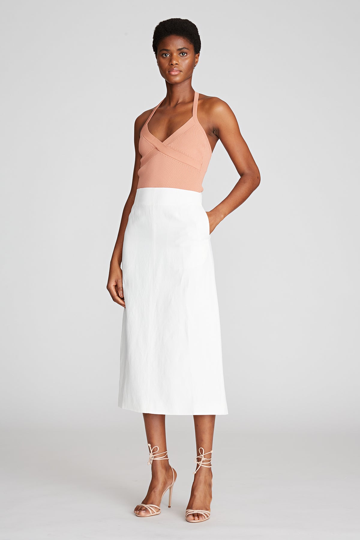 Halston | Evan Skirt In Viscose Linen | Chalk