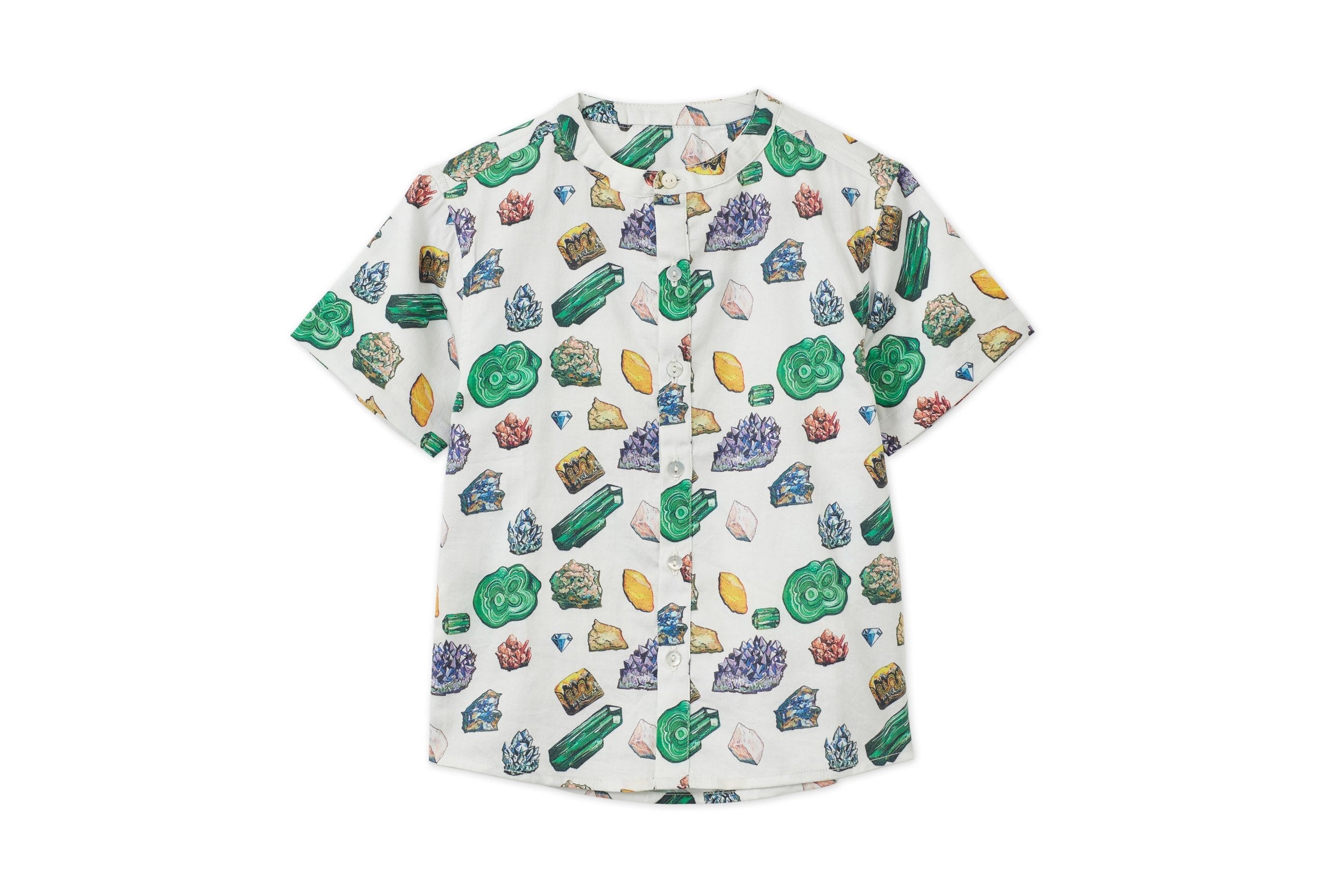 Unisex | Organic Cotton Band Collar Woven Shirt | Vild Lab No. 12 - Earth Rocks! Print