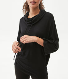 Charlie Drape Turtleneck Elbow Sleeve Top | Black