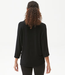 Charlie Drape Turtleneck Elbow Sleeve Top | Black