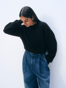 Cashmere Blouson Sleeve Crewneck | Black