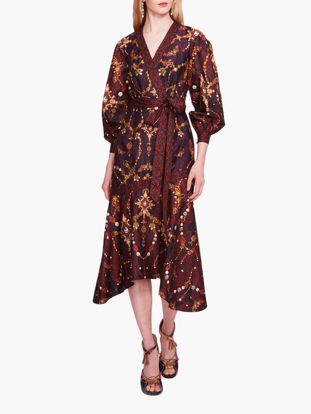 Printed Poplin Wrap Midi Dress | Black Multi