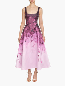 Floral Printed Mikado Midi Dress | Rose