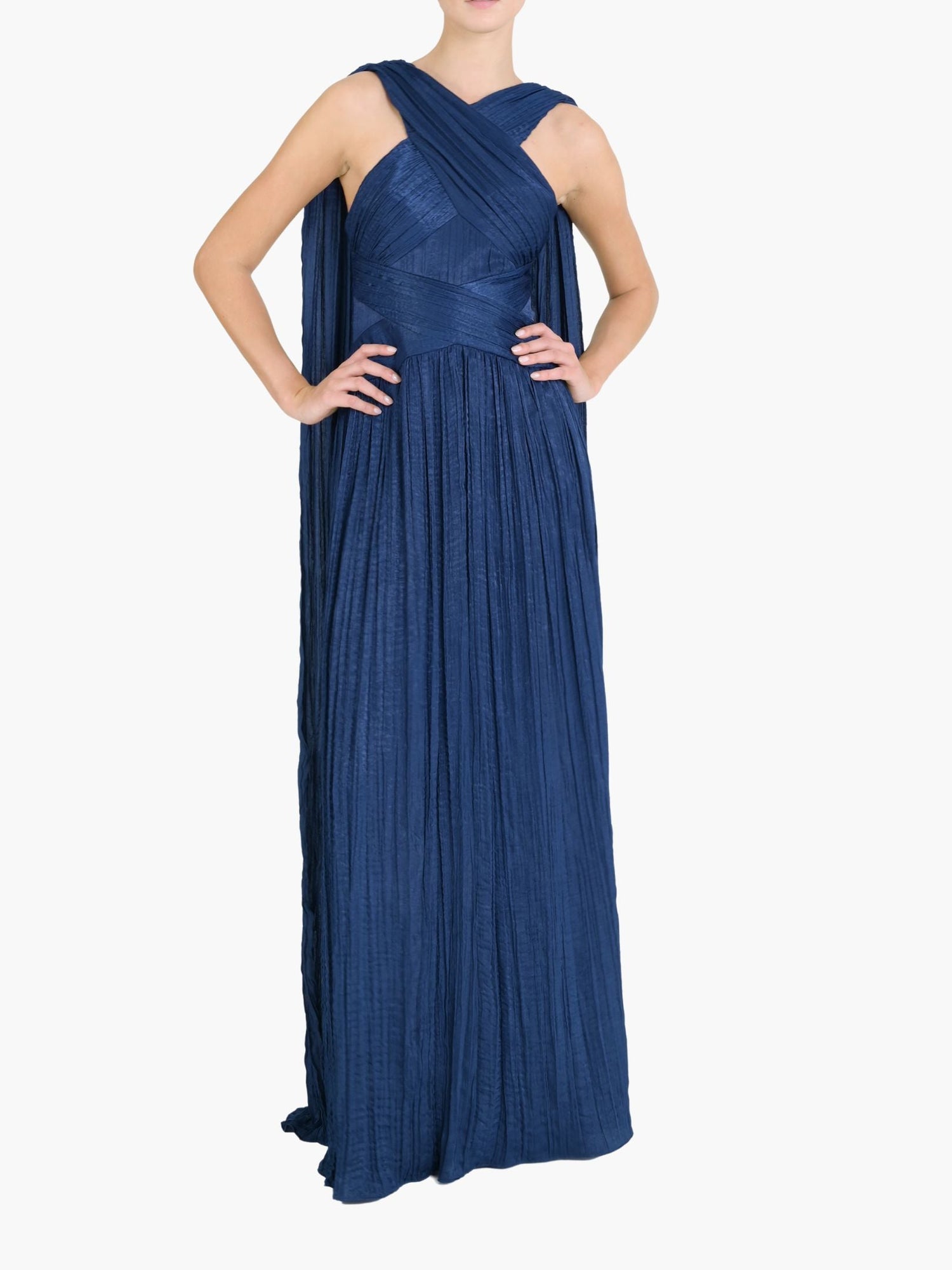 Criss-Cross Satin Streamer Gown | Navy