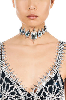 Octagon Spike Choker | Clear/Antique Silver