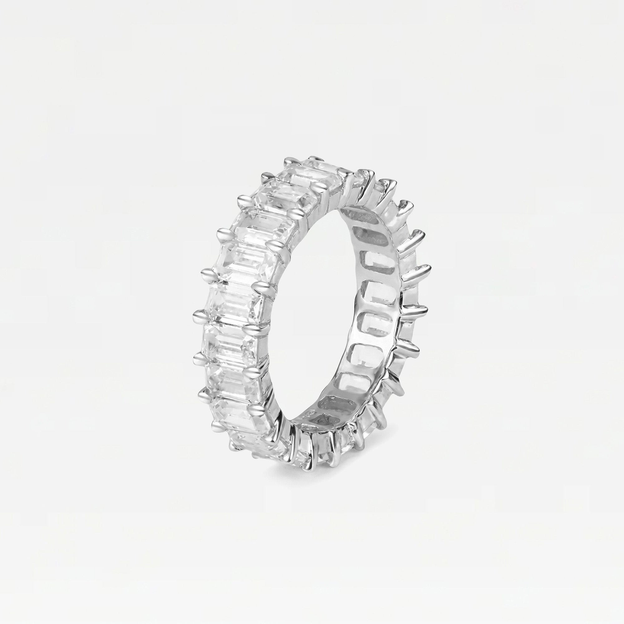 The Emerald Cut Pave Ring | Rhodium Plated Brass