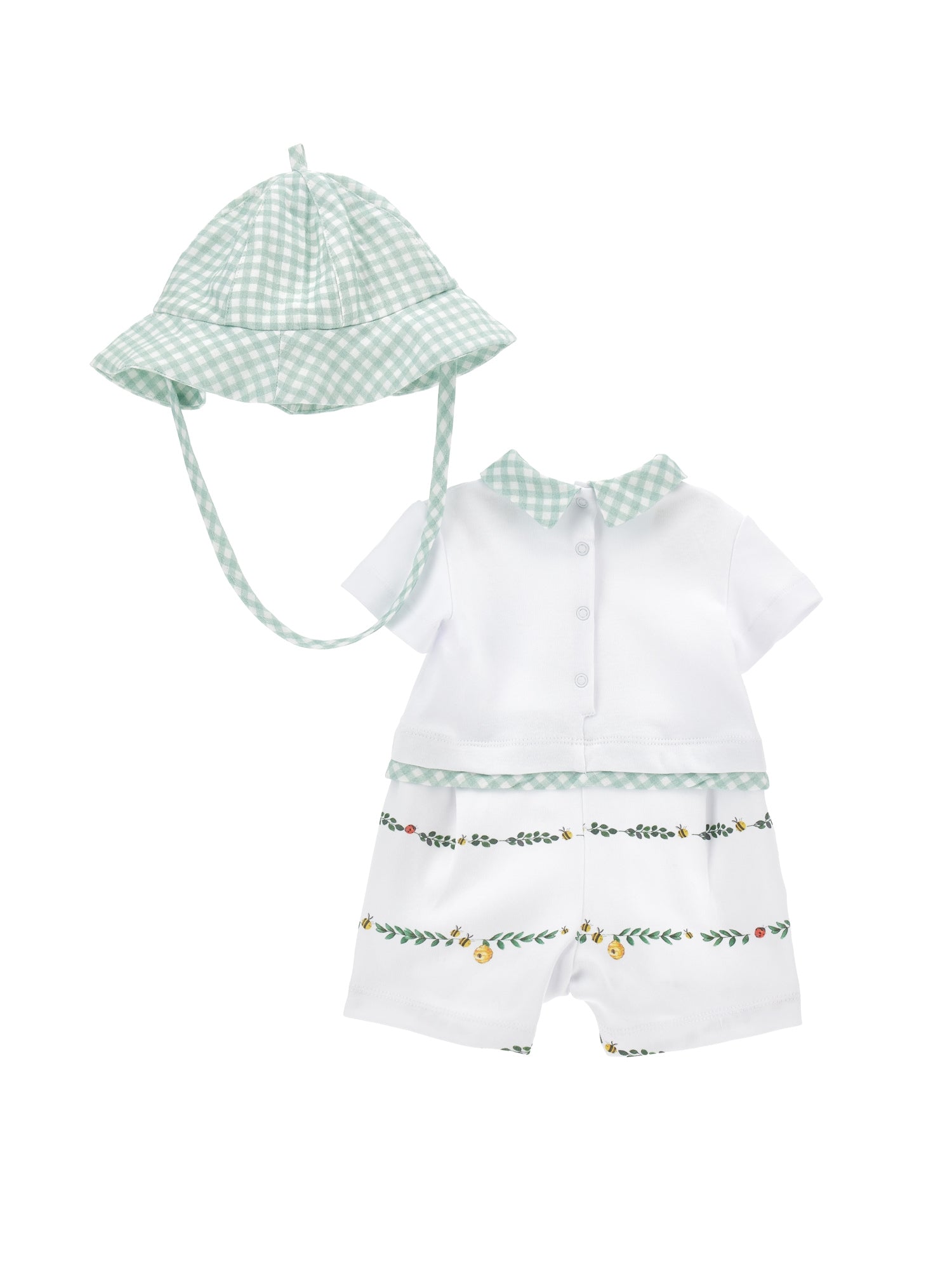Boys | Short Jumpsuit With Gingham Hat | White/Multicolor