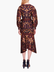 Printed Poplin Wrap Midi Dress | Black Multi