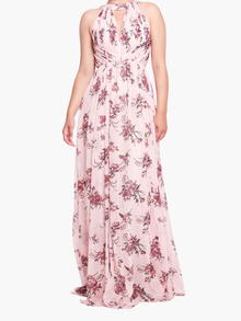 Carrara Floral Chiffon Key-Hole Halter Gown | Blush