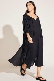 Costa Caftan | Black Crinkle Organic Cotton