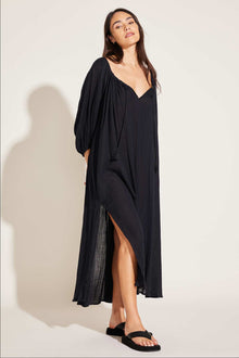 Costa Caftan | Black Crinkle Organic Cotton