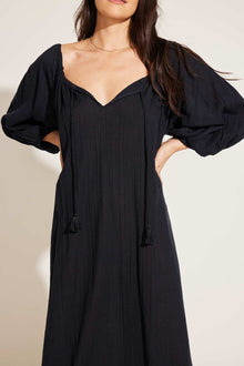 Costa Caftan | Black Crinkle Organic Cotton