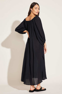 Costa Caftan | Black Crinkle Organic Cotton