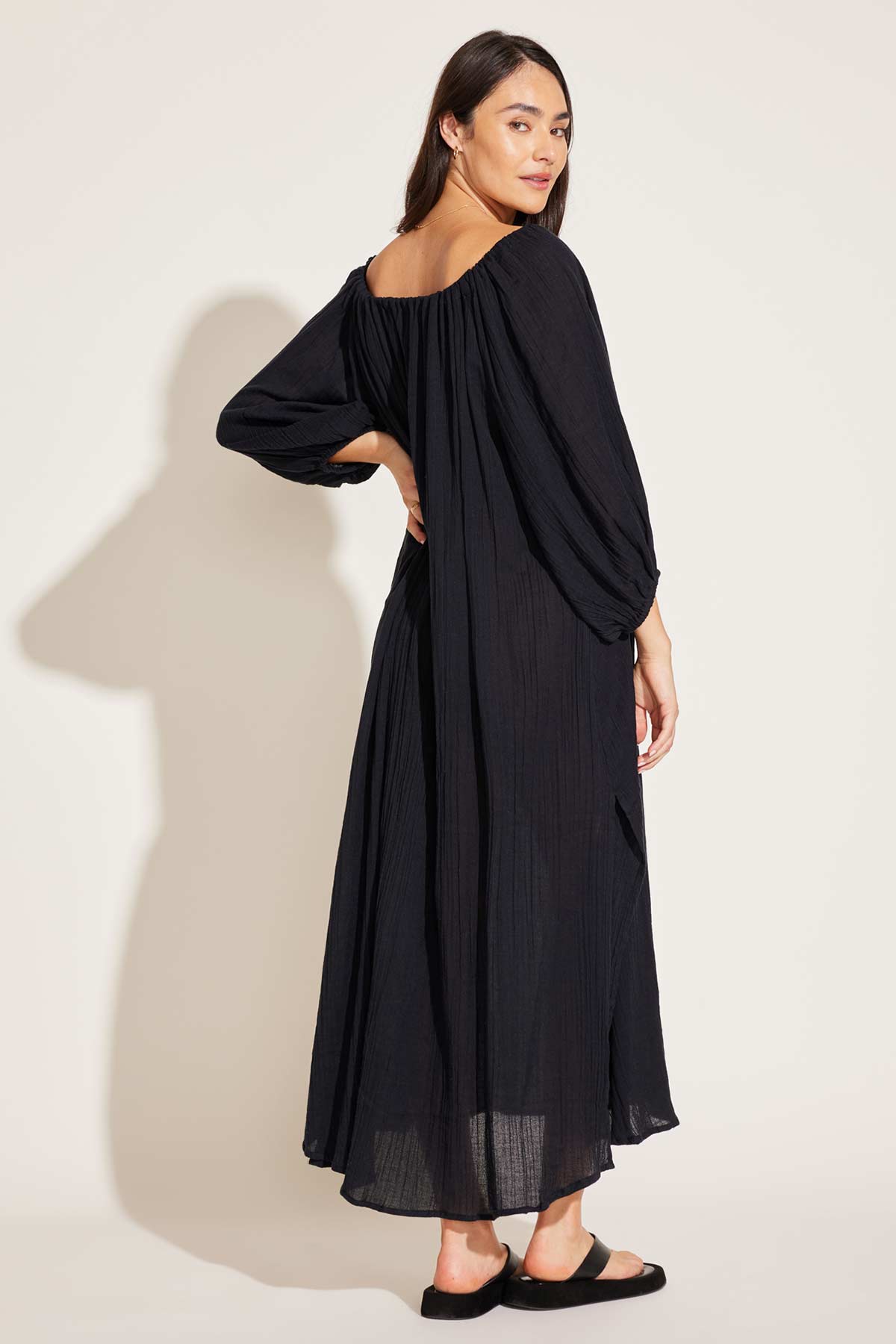 Costa Caftan | Black Crinkle Organic Cotton