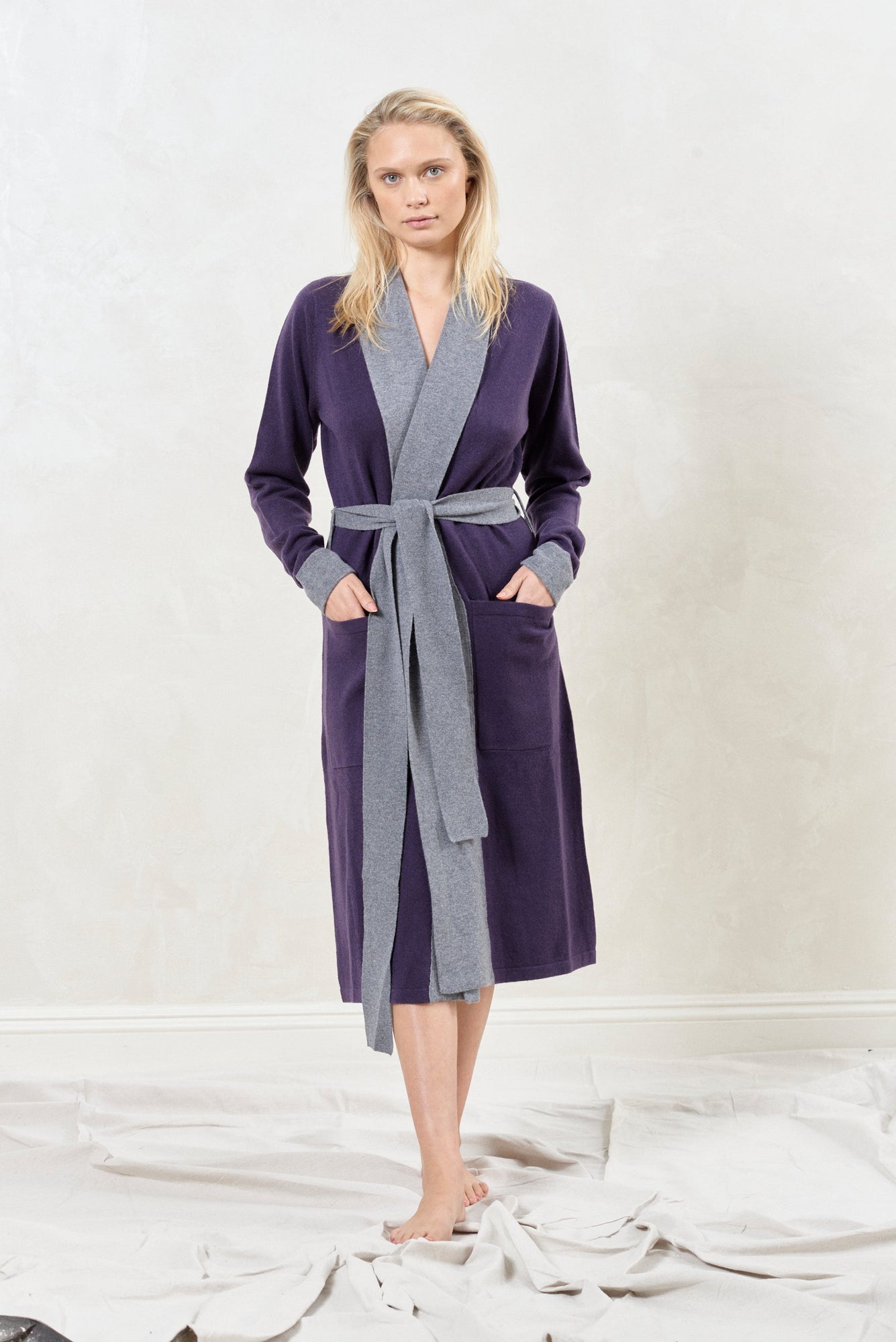 Cashmere Robe | Purple/Grey