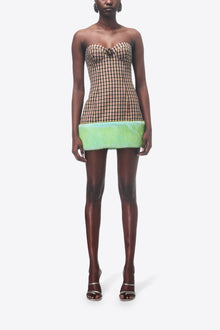 Faux Fur Trim Strapless Mini Dress | Caramel Multi
