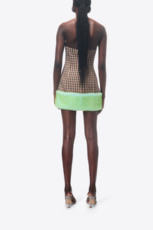 Faux Fur Trim Strapless Mini Dress | Caramel Multi