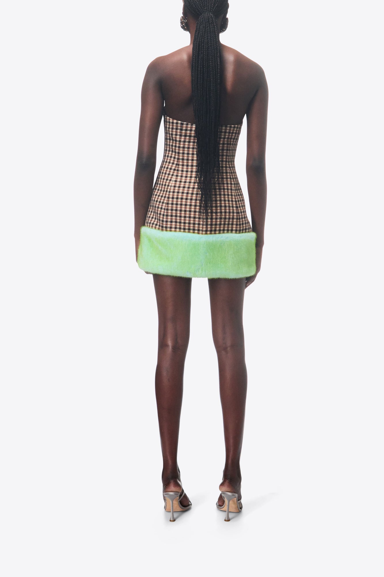 Faux Fur Trim Strapless Mini Dress | Caramel Multi
