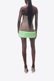 Faux Fur Trim Strapless Mini Dress | Caramel Multi