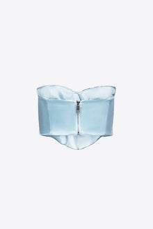 Embroidered Crystal Cup Draped Bustier | Ice Blue