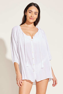 Costa Shirt Dress | White Crinkle Organic Cotton